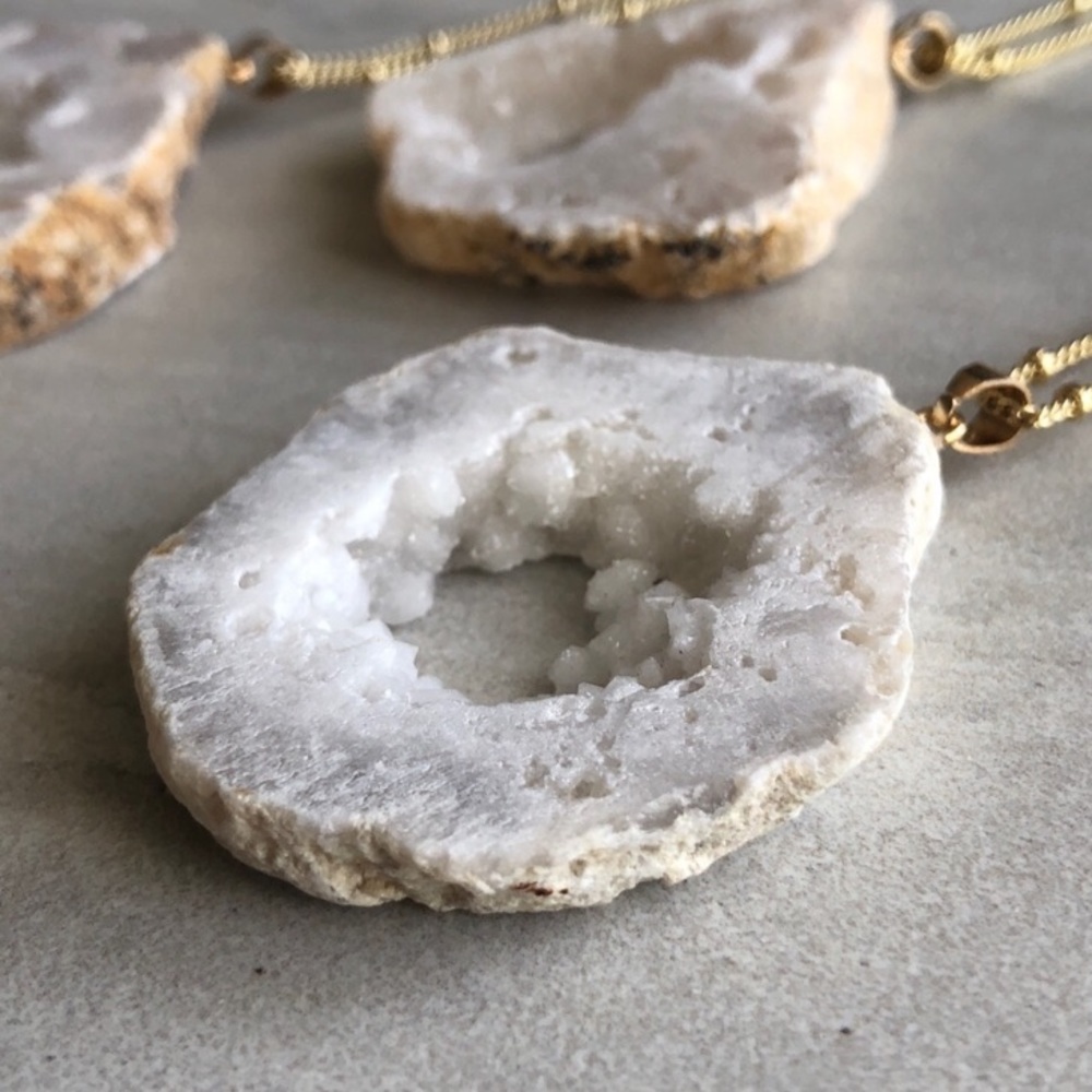 Geode Slice 14k Gold Boho Necklace - Picture 3 of 8